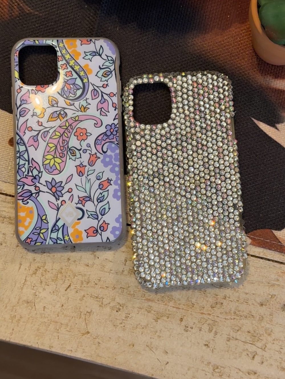 2-set phone caseSparkling Rhinestone  & multicolor paisley design fits iPhone 11